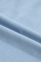 Beau Blue Ruffled Edge Collared Shift Denim Dress with Pockets