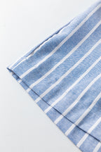 Sky Blue Stripe Buttoned Detail Loose Casual Pants