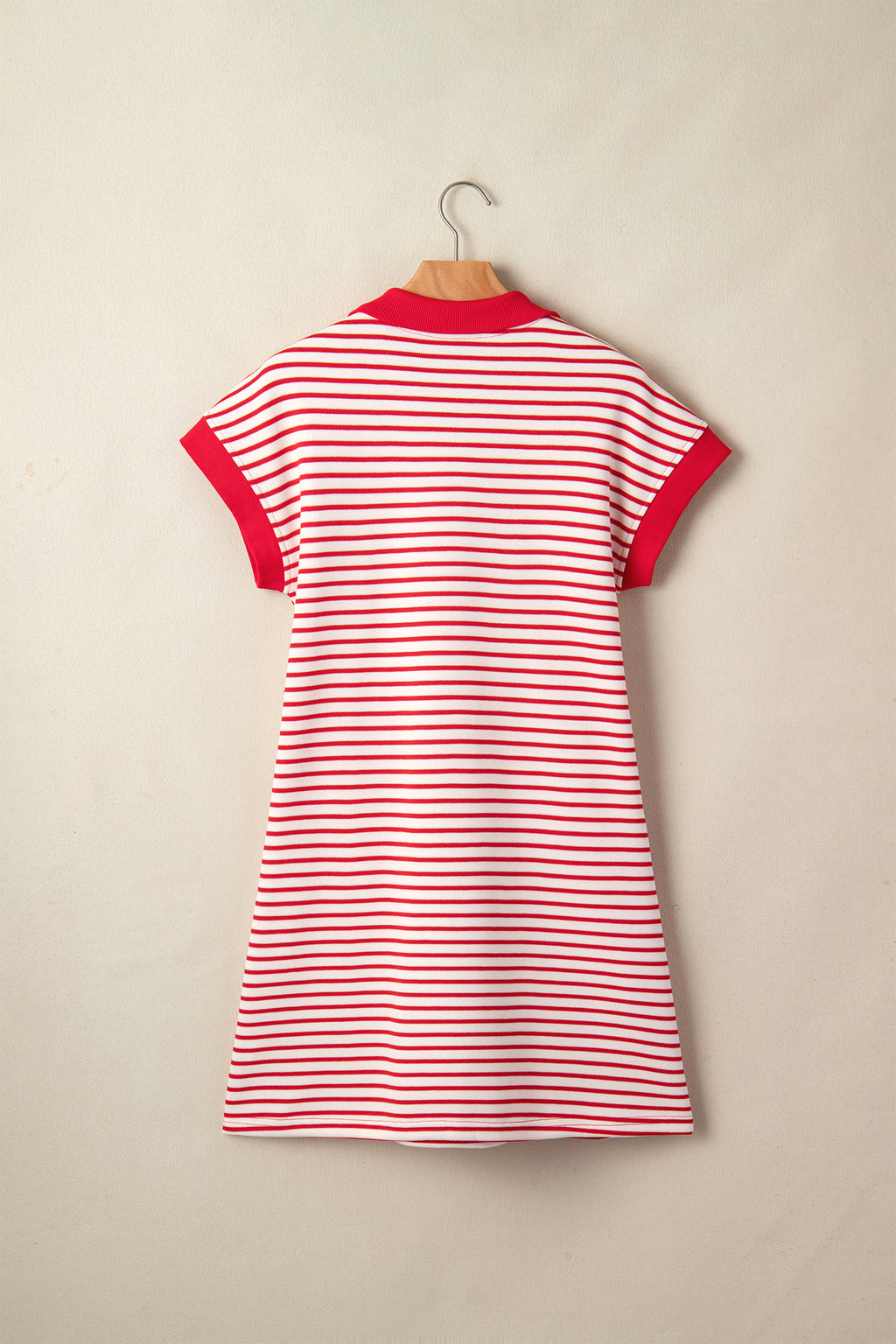 Striped Quarter Zip Polo Collar T Shirt Dress with Pockets