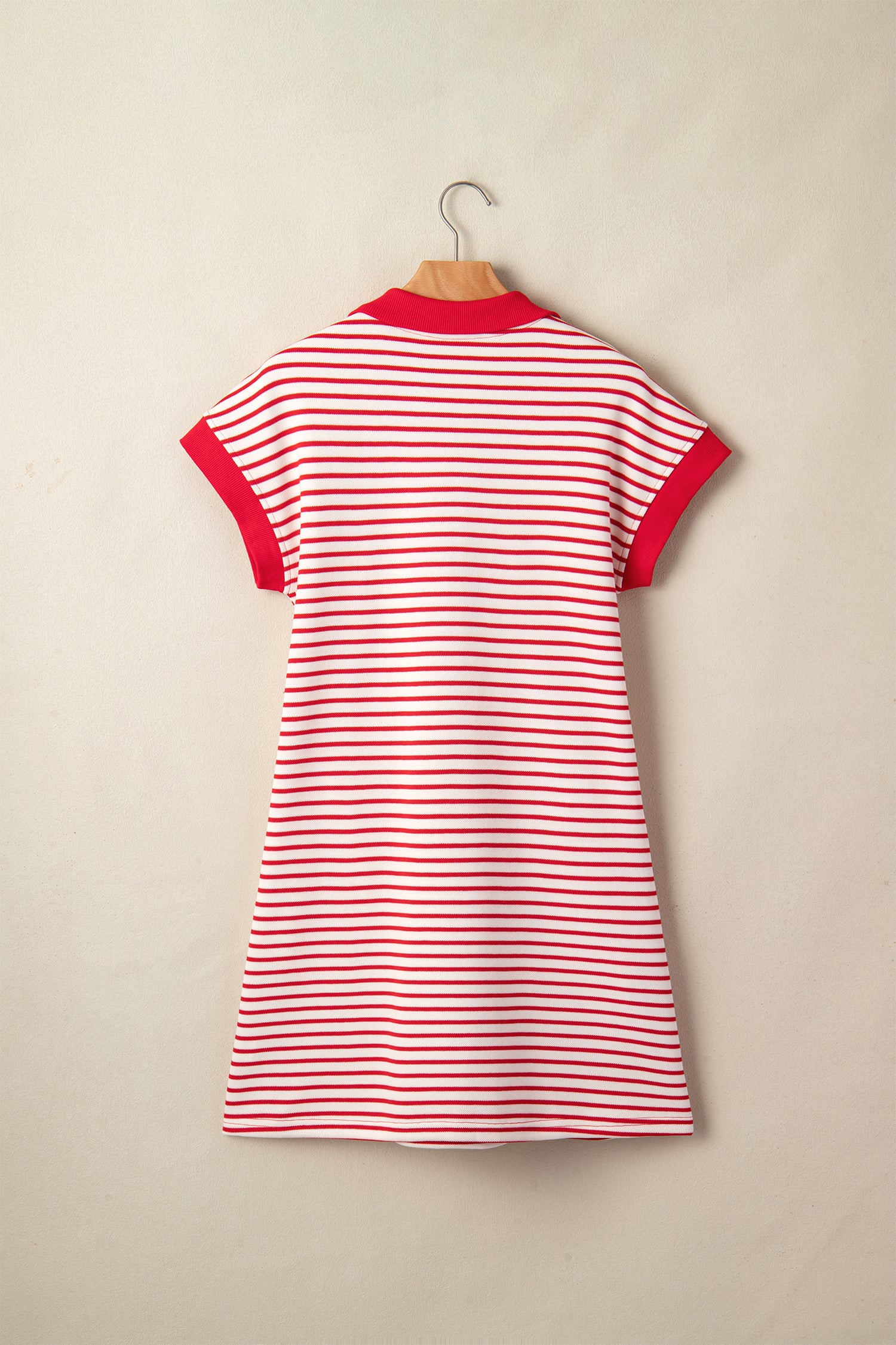 Striped Quarter Zip Polo Collar T Shirt Dress with Pockets