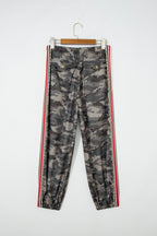Camouflage Print Striped Side Panel Patchwork Drawstring Pants