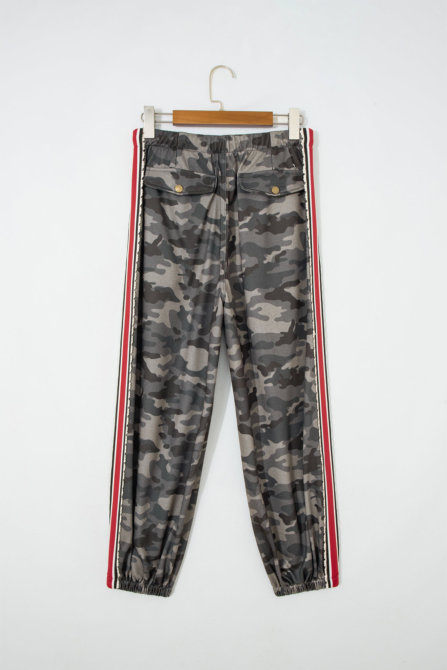 Camouflage Print Striped Side Panel Patchwork Drawstring Pants