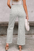 Leopard Frayed Edge Wide Leg High Waist Jeans
