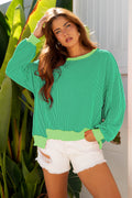 Twisted Rib Uneven Hem Drop Shoulder Loose Knit Top