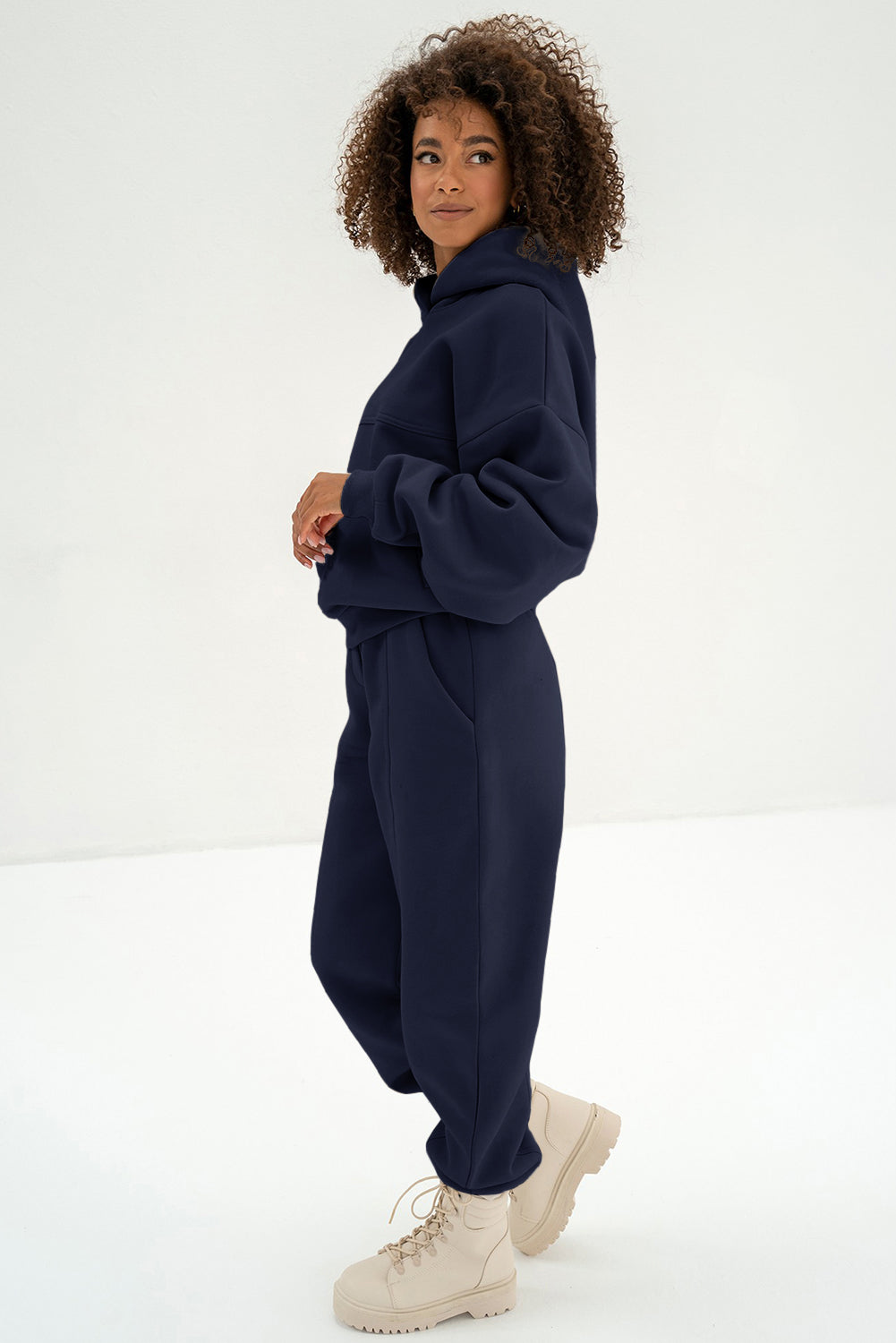 Solid Exposed Seams Hoodie and Joggers Activewear Set