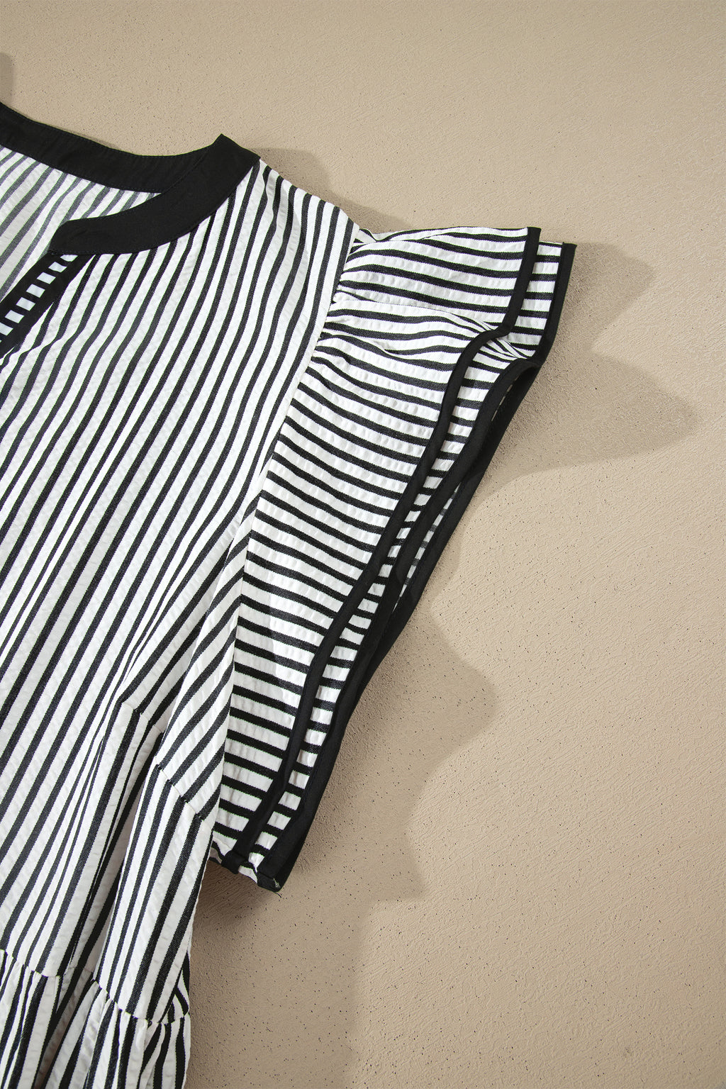 Striped Plus Size Slit V Neck Tiered Flutter Sleeve Maxi Dress