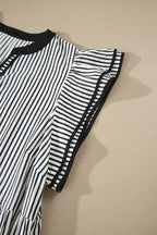 Striped Plus Size Slit V Neck Tiered Flutter Sleeve Maxi Dress