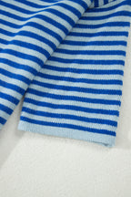 Blue Stripe Loose Half Sleeve Knit Button Down Sweater Cardigan