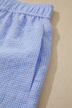 Sky Blue Gingham Plaid Button Detail Lace Trim Boxer Shorts
