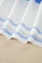 Sky Blue Stripe Drop Shoulder Zipped Collar T Shirt Plus Size Shorts Set
