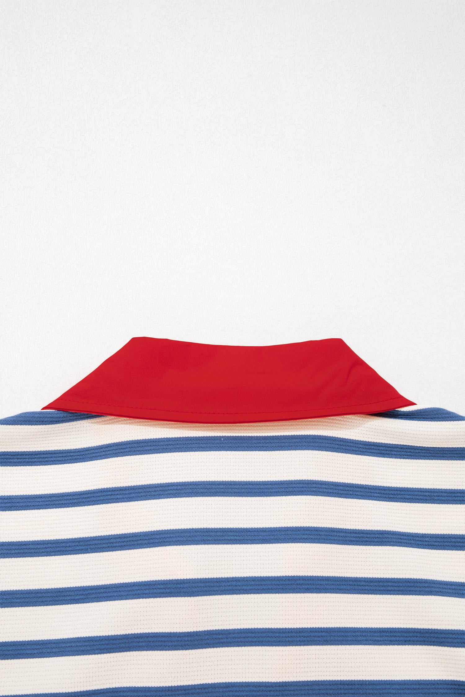 Striped Short Puff Sleeve Colour Block Polo Collar Blouse