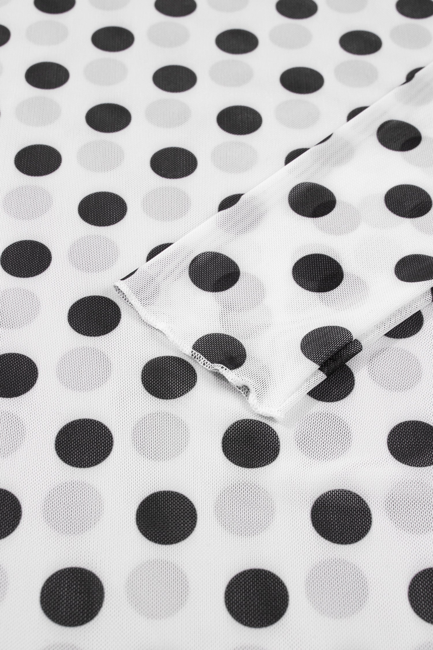White Polka Dot Mesh Long Sleeve Stand Neck Sheath Top