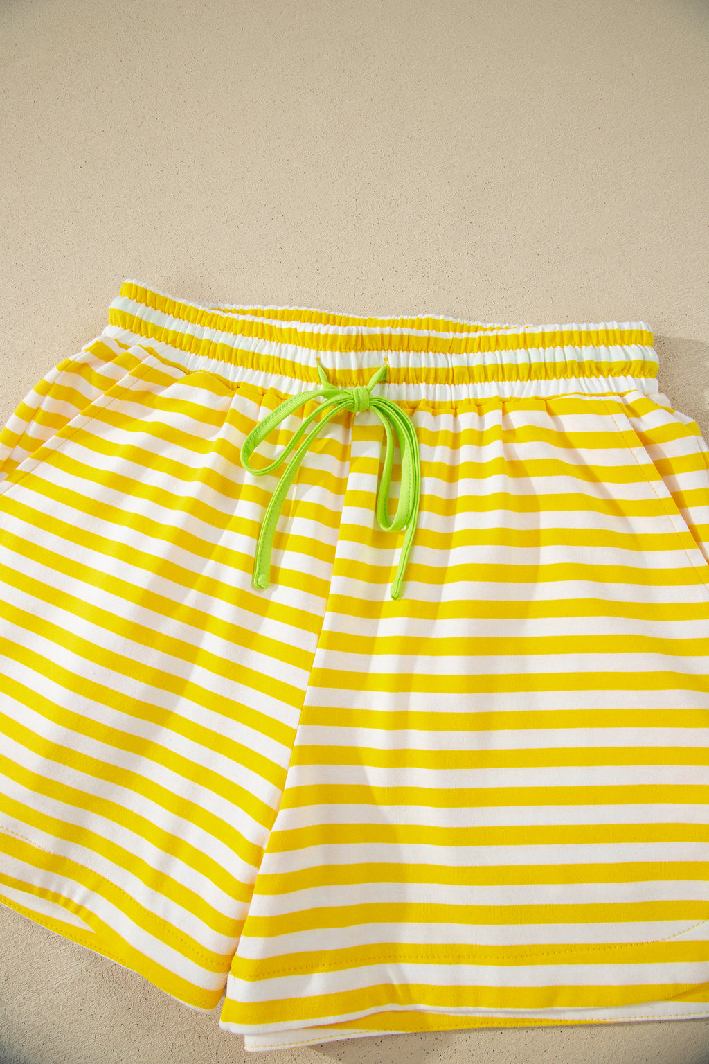 Striped Contrast Neck Loose Tee and Drawstring Shorts Set