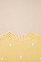 Yellow Cream Elegant Polka Dot Bubble Short Sleeve Sweater