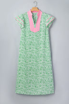 Green Plus Size Contrast Trim Flutter Sleeve Floral Kaftan Maxi Dress