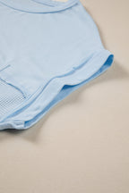 Solid Coluor Raw Seam Waffled Patchwork Casual T Shirt