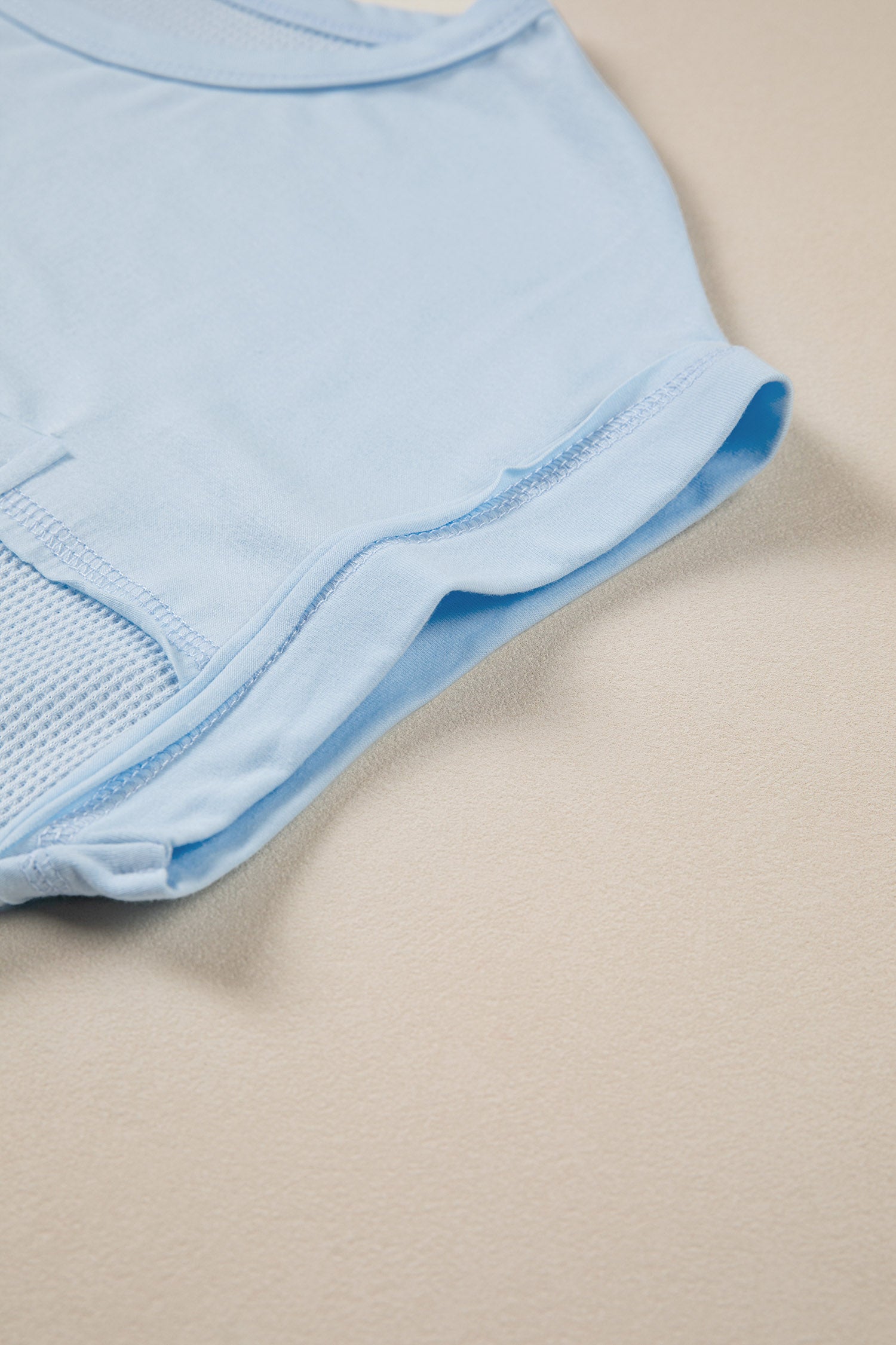 Solid Coluor Raw Seam Waffled Patchwork Casual T Shirt