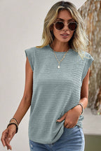 Beau Blue Solid Color Textured Crew Neck Tank Top