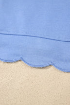 Beau Blue Plus Size Solid Scalloped Hem Button Neck Pullover Mini Dress