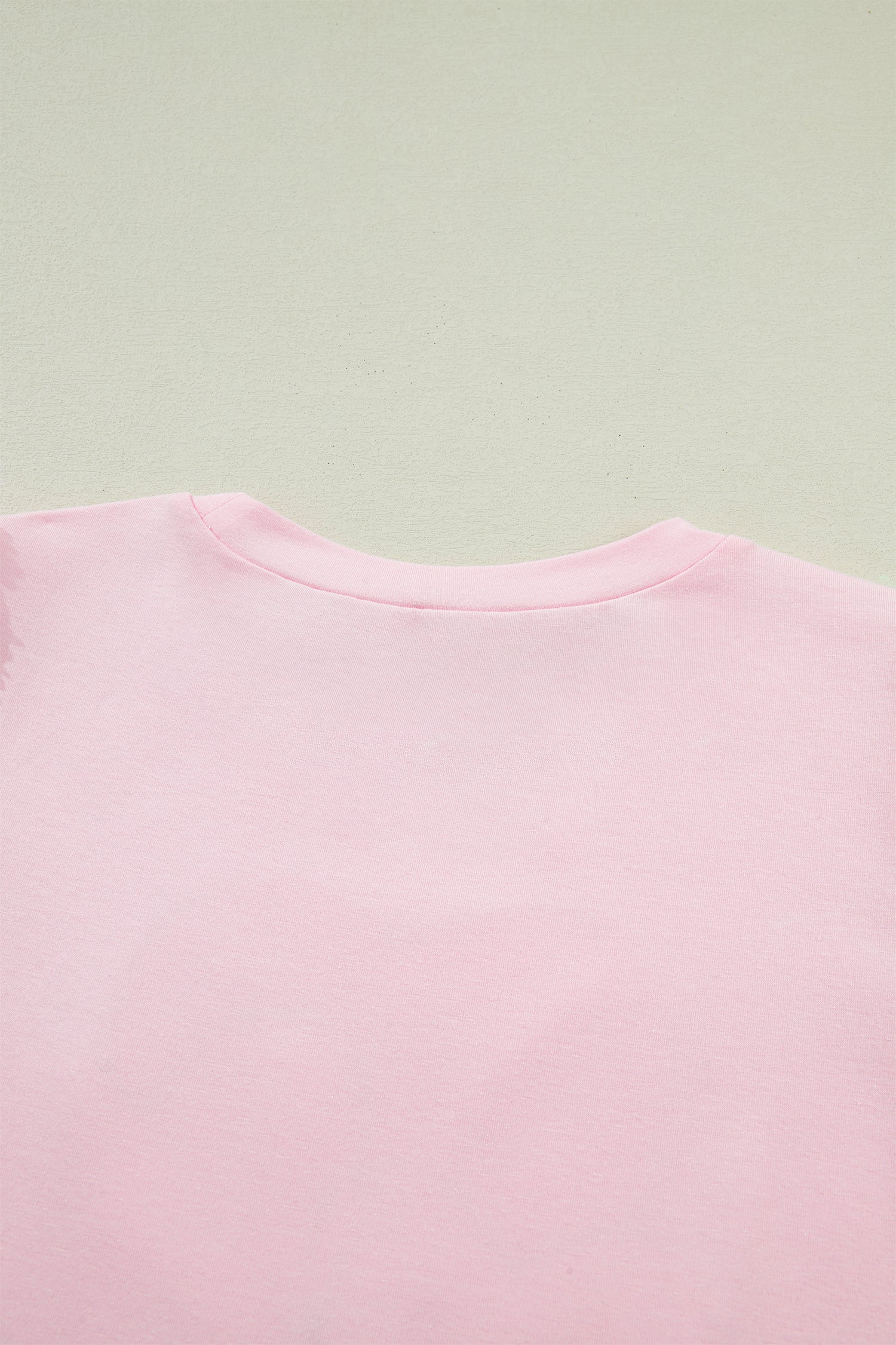 Light Pink Three Sweet Hearts Printed Sequin Trim Contrast Sleeve Patchwork Tee