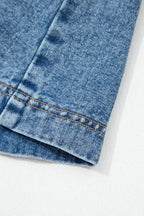 Myosotis Western Belt Button Down Sleeveless Denim Short Dress
