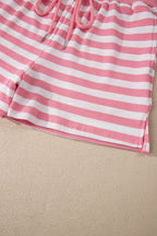 Striped Puff Short Sleeve T Shirt Matching Shorts Set