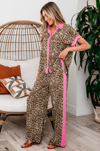 Contrast Trim Leopard Top and Pant Set