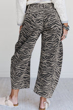 Gray Zebra Stripe Printed Wide Leg Jeans