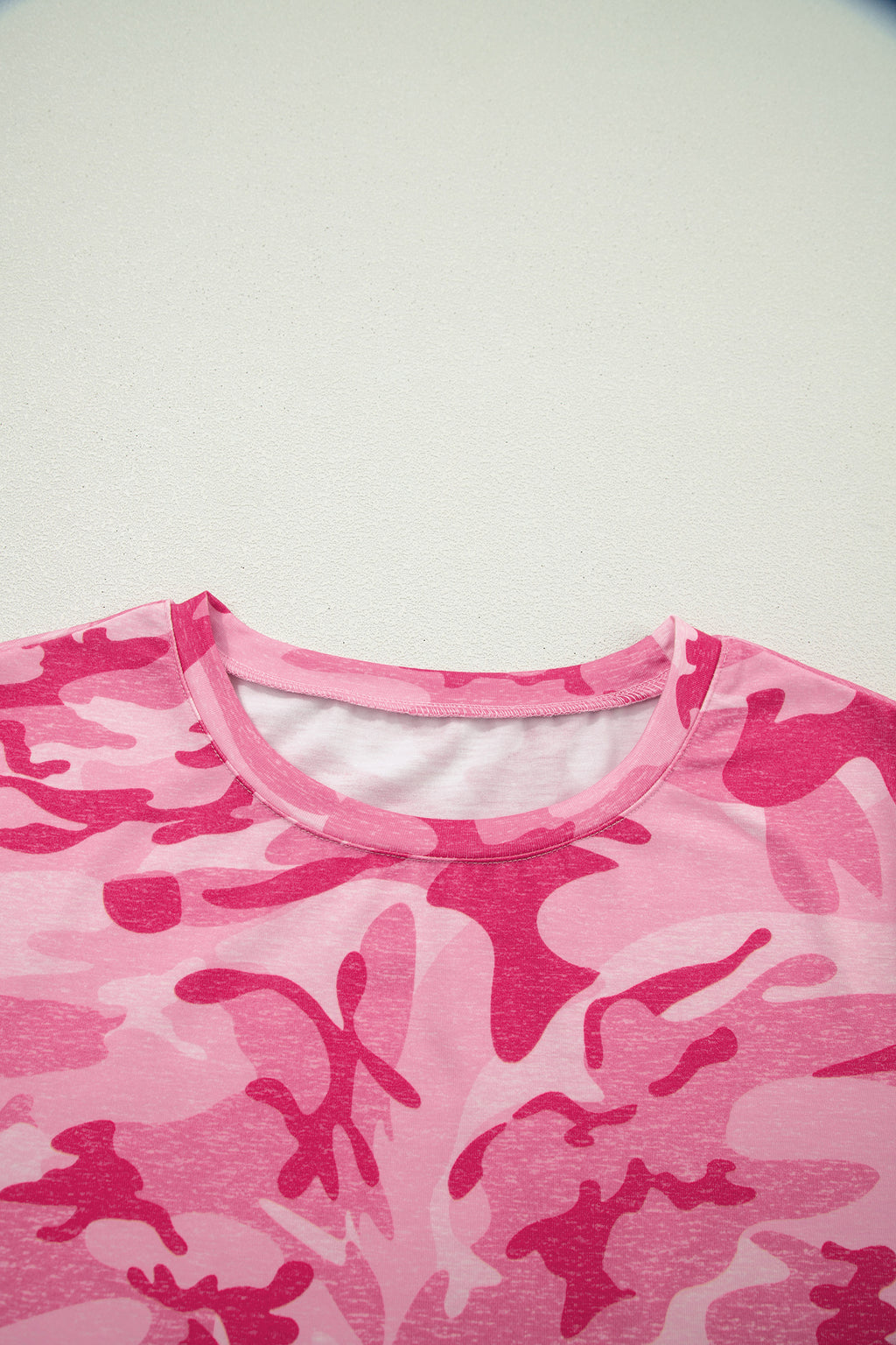Camouflage Print Crew Neck T Shirt