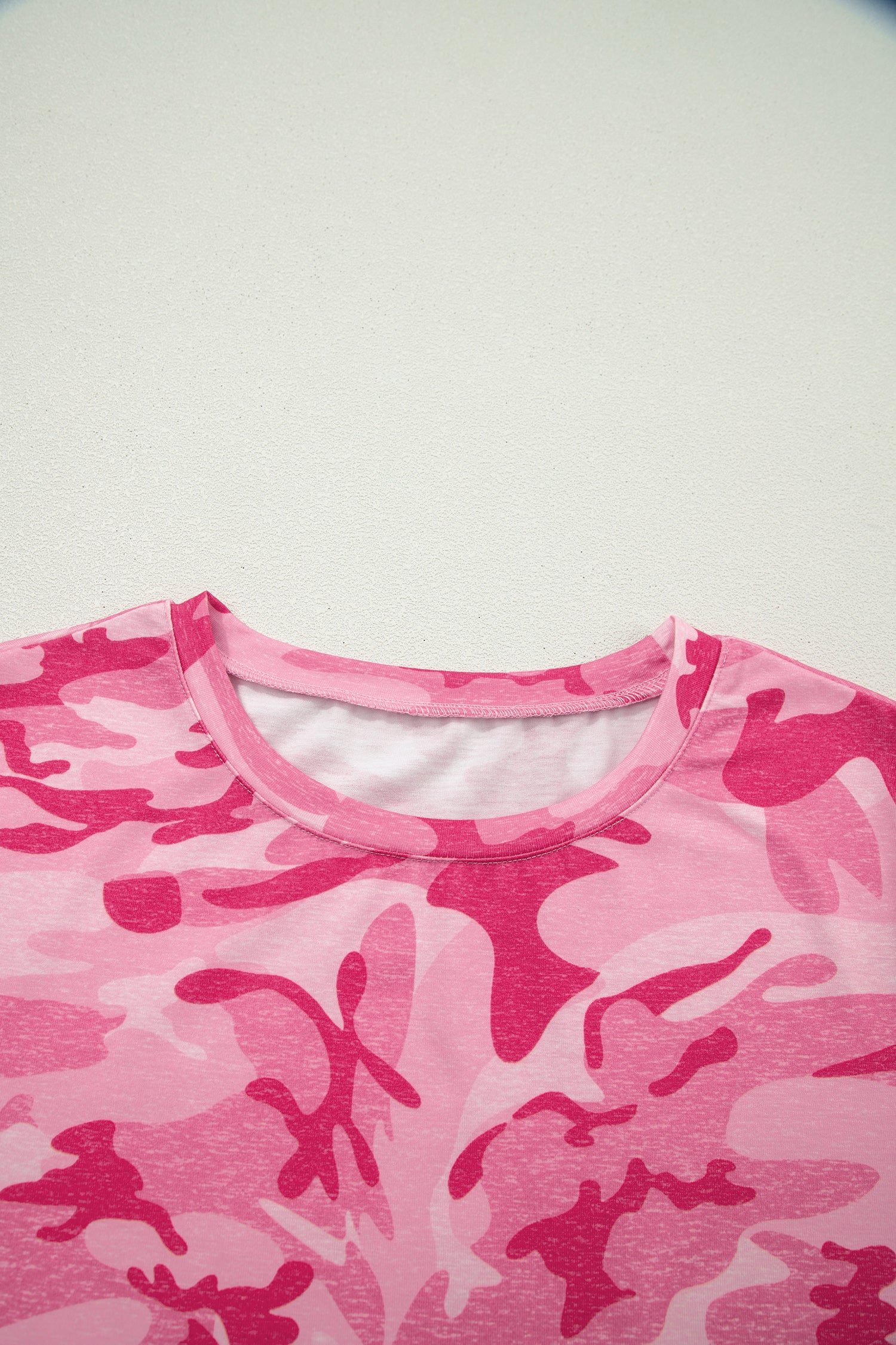 Camouflage Print Crew Neck T Shirt