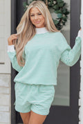 Striped Oversize Mock Neck Sweatshirt and Shorts Set