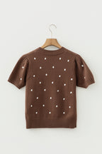 Elegant Polka Dot Bubble Short Sleeve Sweater