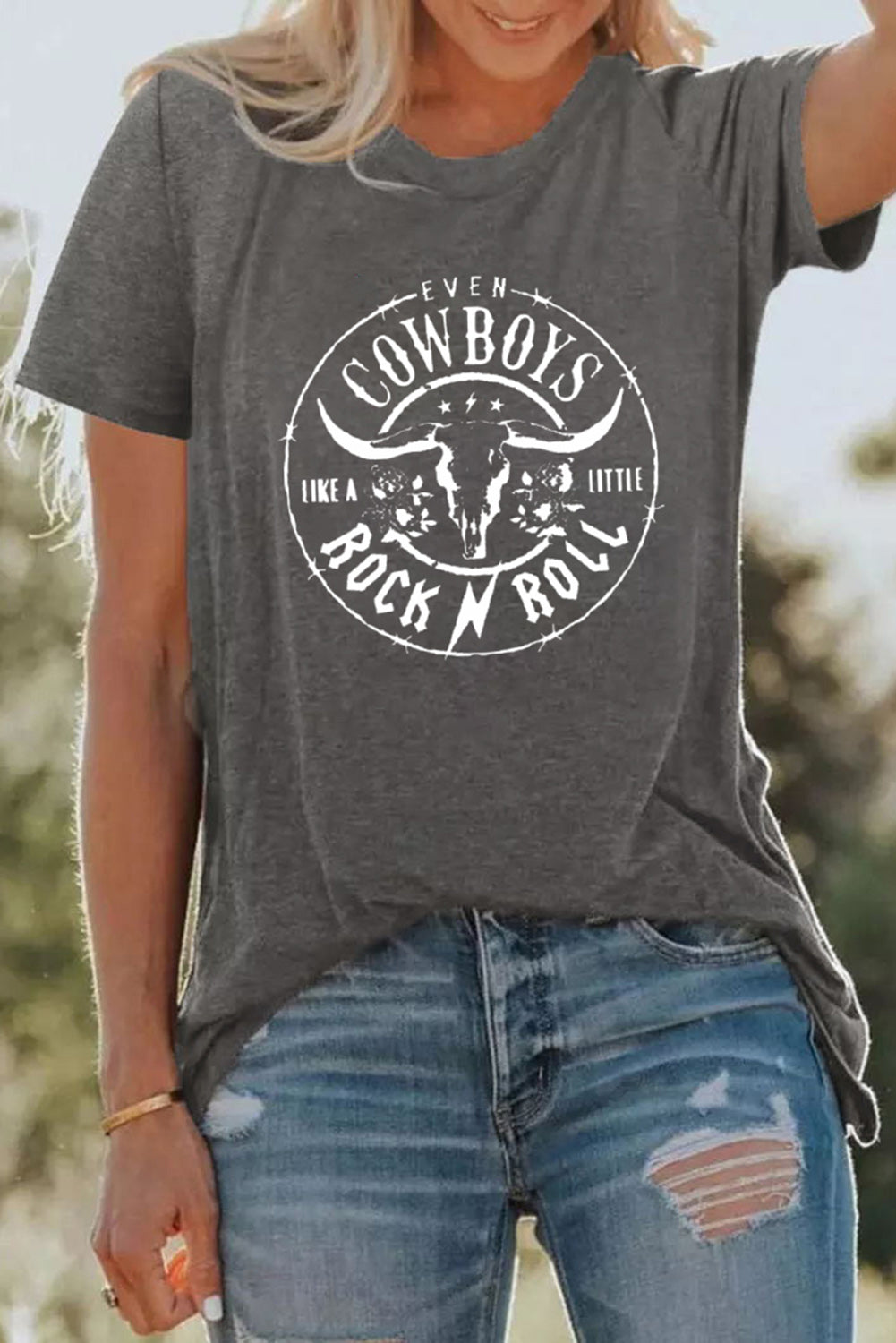 Grey Western Letter Steer Head Graphic Tee