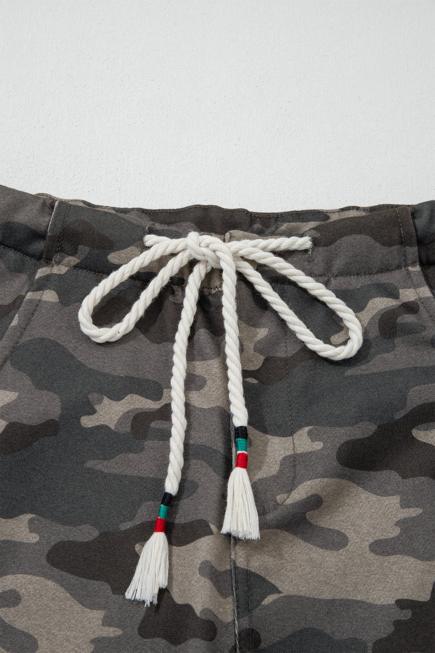 Camouflage Print Striped Side Panel Patchwork Drawstring Pants