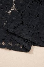 Black Floral Lace Overlay Tassel Tie Short Sleeve Beach Vacation Loose Maxi Dress