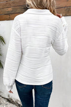 Solid Color Textured Zip V Neck Pullover Sweatshirt