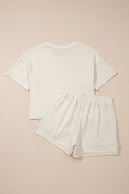 Solid Color Contrast Textured Patchwork Raw Edge 2pcs Short Set