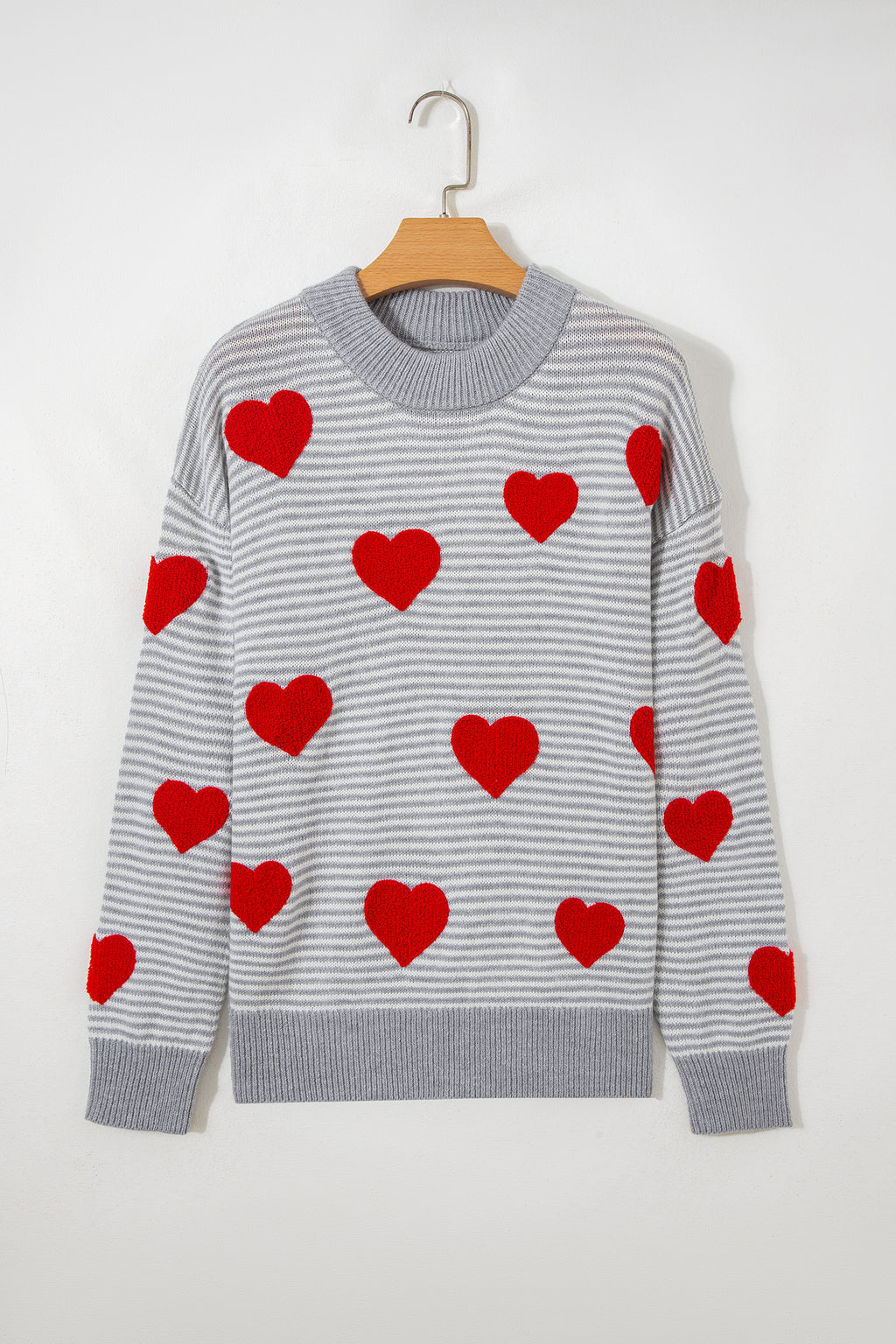Stripe Contrast Heart Pattern Valentine Knit Sweater