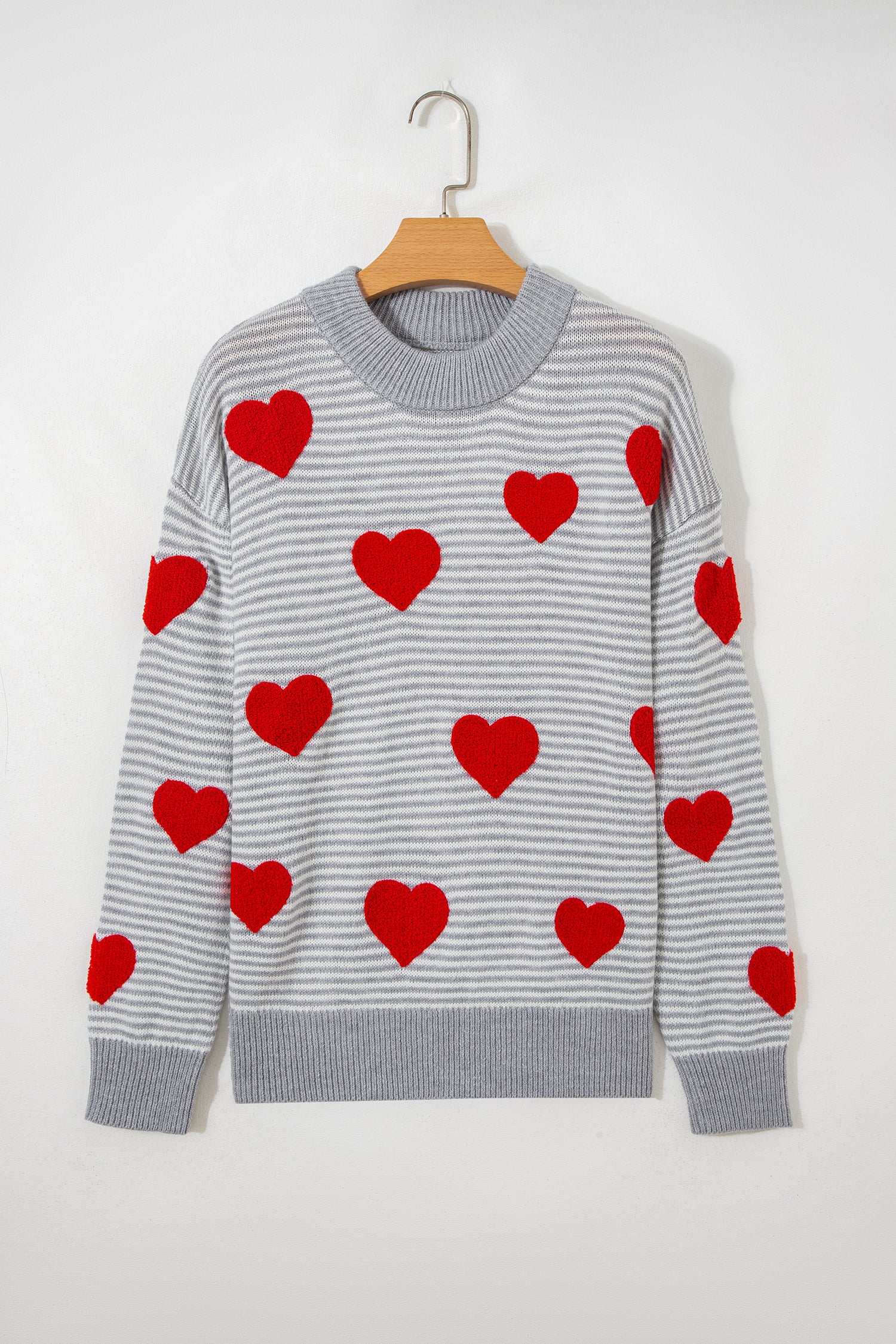 Stripe Contrast Heart Pattern Valentine Knit Sweater