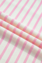 Pink Stripe Ruffled Short Sleeve Patchwork Blouse