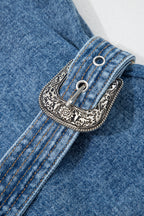 Myosotis Western Belt Button Down Sleeveless Denim Short Dress