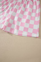 Checkered Print Colour Block Trim Mock Neck Short Set
