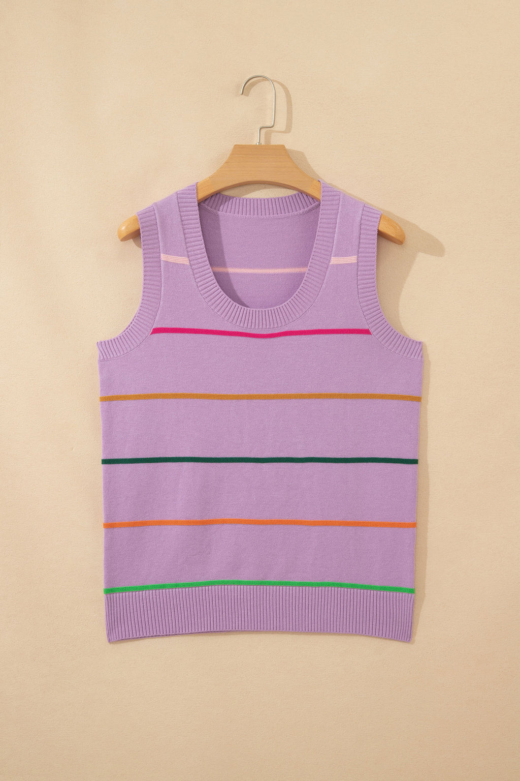 Striped Round Neck Knitted Sweater Tank