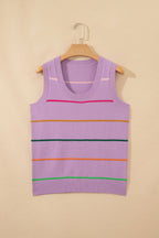 Striped Round Neck Knitted Sweater Tank