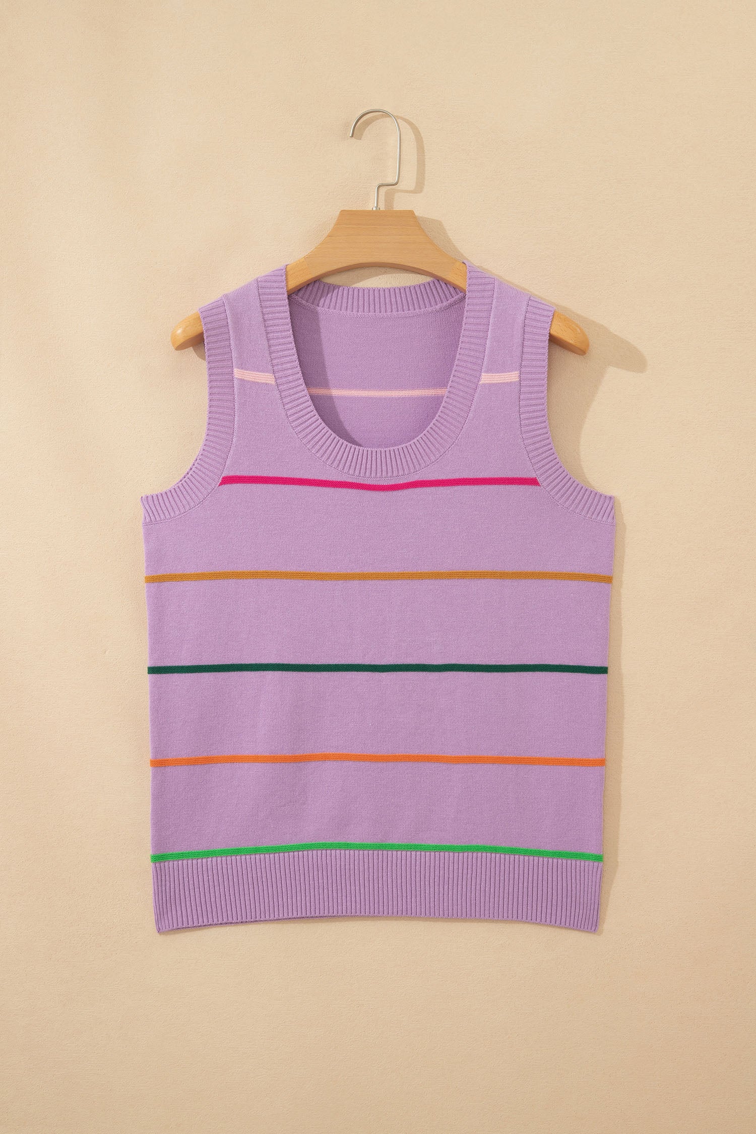 Striped Round Neck Knitted Sweater Tank