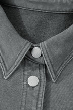 Medium Grey Mineral Wash Chest Pockets Drop Shoulder Shacket with Side Slit