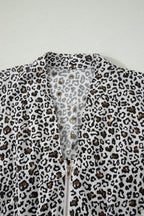 Beige Leopard Zip Front V Neck Cinched Waist Sleeveless Maxi Dress