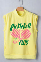 Yellow Pickleball Club Game Day Graphic Mock Neck Top