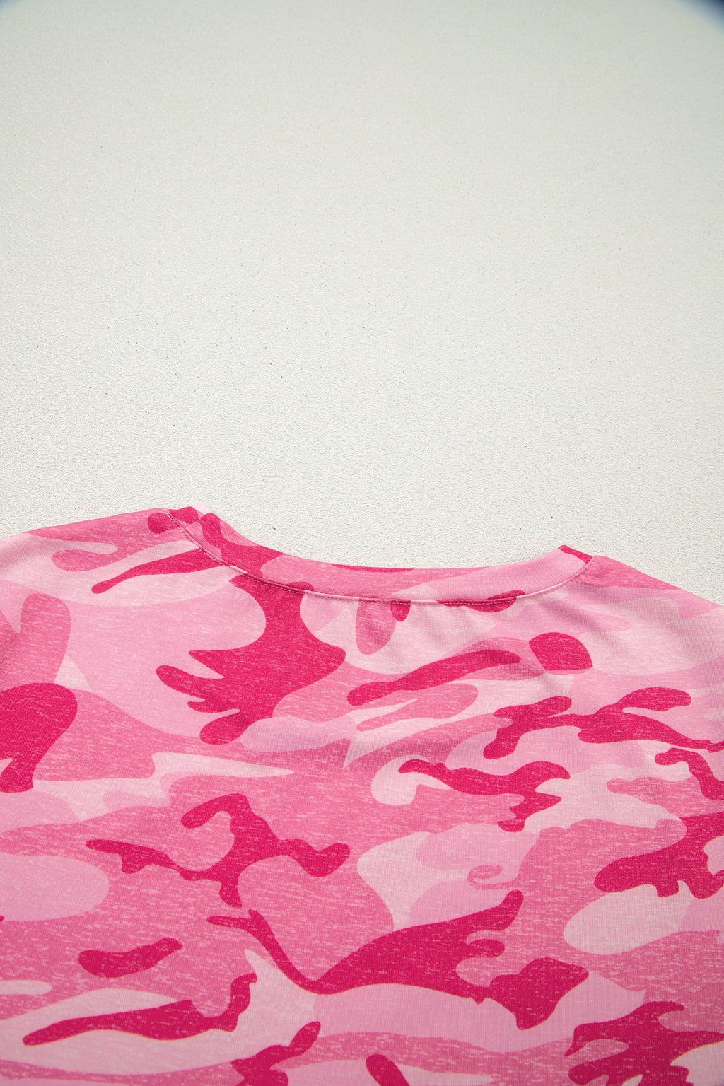Camouflage Print Crew Neck T Shirt