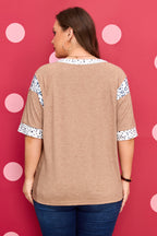 Chestnut Animal Color Block Patchwork Plus Size Tee